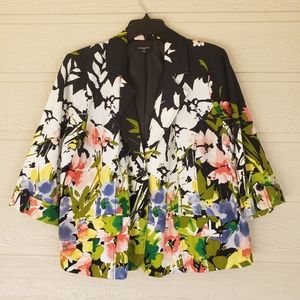 Notations women 2X Black Big Floral Blazer 3/4 Sleeves